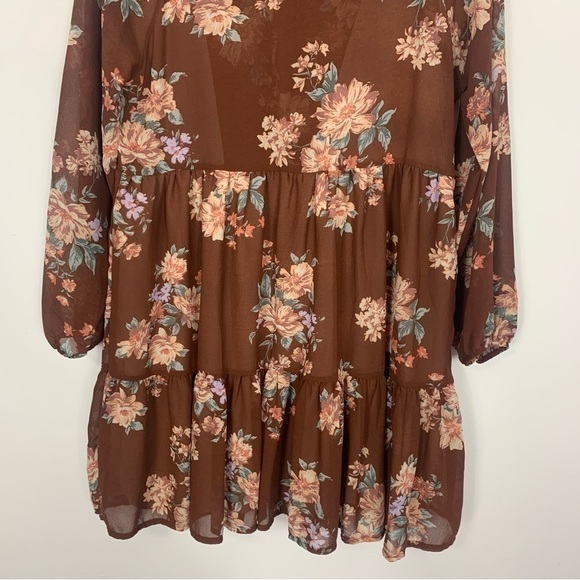 American Eagle Drop Waist Mini Dress Brown Floral Print Size Small - Picture 7 of 10